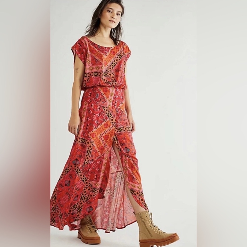 NWT FREE PEOPLE Blakely Maxi Dress‎ Red Motif M